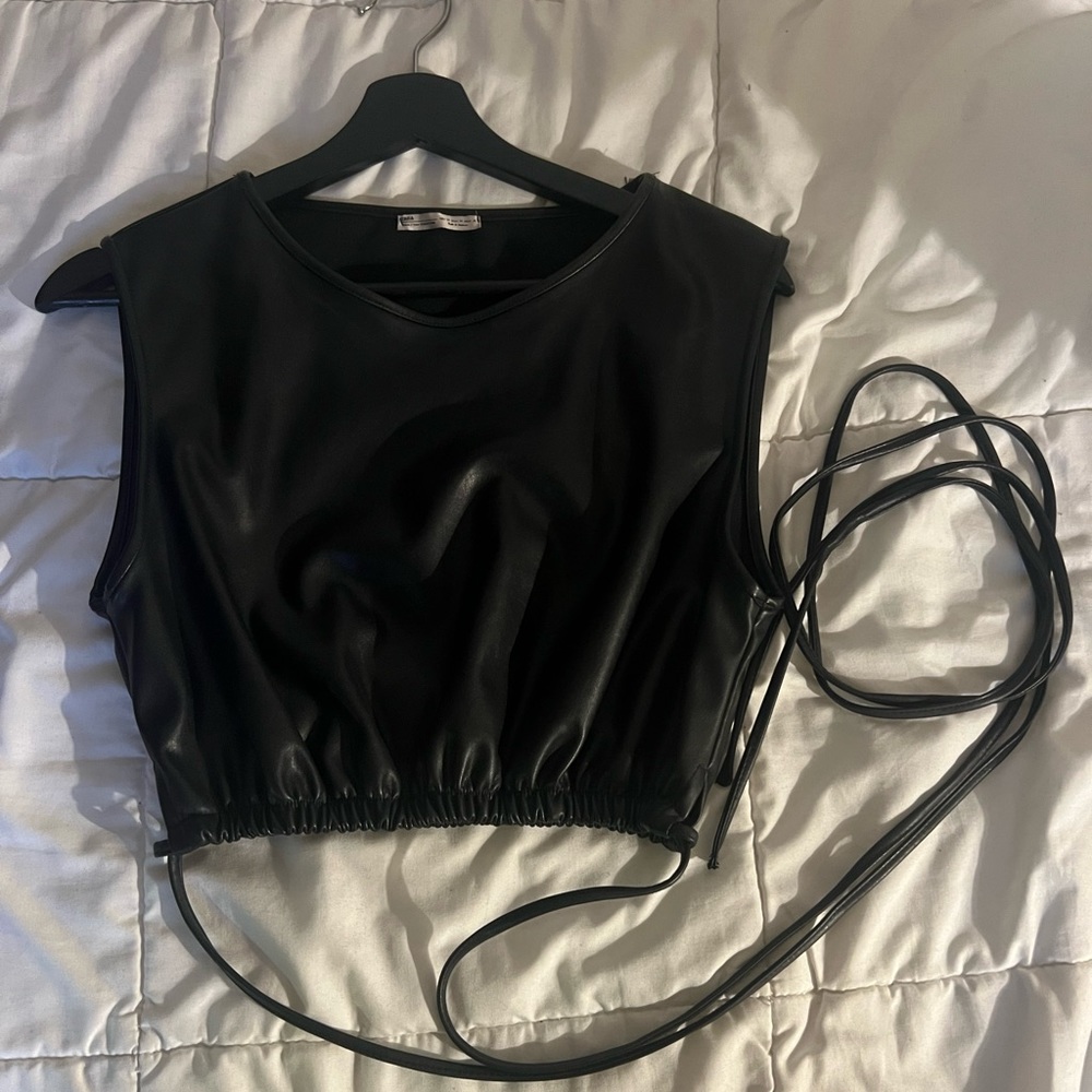 Zara vegan leather crop with ties